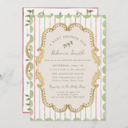 Preppy Grandmillennial Botanical Frame Baby Shower Invitation