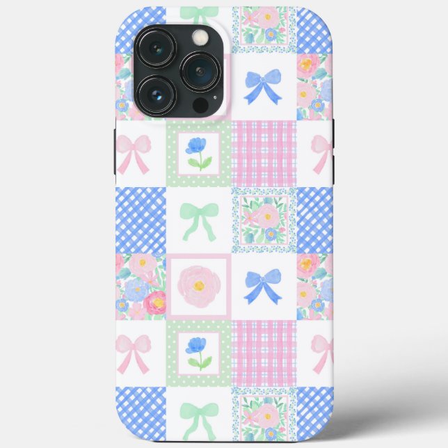 Preppy Grandmillennial Bows Floral Tiles Case-Mate iPhone Case (Back)