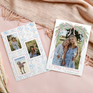 Preppy Grandmillennial Christmas Bow Swag Photo Holiday Card