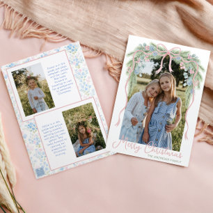 Preppy Grandmillennial Christmas Bow Swag Photo Holiday Card