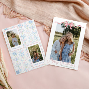 Preppy Grandmillennial Christmas Bow Swag Photo Holiday Card