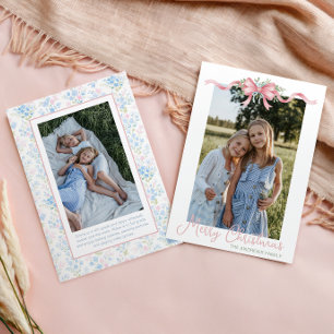Preppy Grandmillennial Christmas Bow Swag Photo Holiday Card