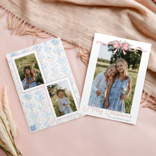 Preppy Grandmillennial Christmas Bow Swag Photo Holiday Card