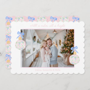 Preppy Grandmillennial Christmas Bulbs & Bows Holiday Card