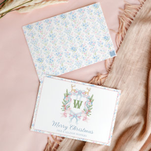 Preppy Grandmillennial Christmas Monogram Crest Holiday Card