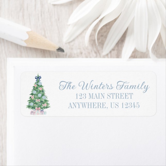 Preppy Grandmillennial Christmas Tree Return Address Label (Insitu)