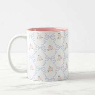 Preppy Grandmillennial Coquette Preppy Floral  Two-Tone Coffee Mug