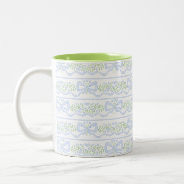 Preppy Grandmillennial Coquette Preppy Floral  Two-Tone Coffee Mug (Left)
