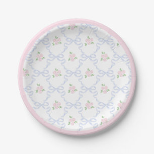 Preppy Grandmillennial Dolly and Me Pink Bows Paper Plate