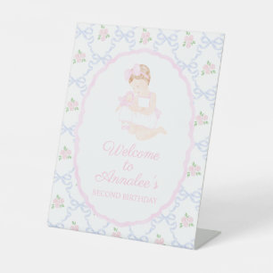 Preppy Grandmillennial Dolly & Me Floral Bows Pedestal Sign