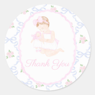 Preppy Grandmillennial Dolly & Me Preppy Ribbon  Classic Round Sticker
