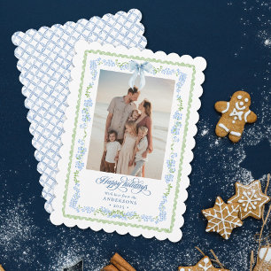 Preppy Grandmillennial Garland Christmas Photo Holiday Card