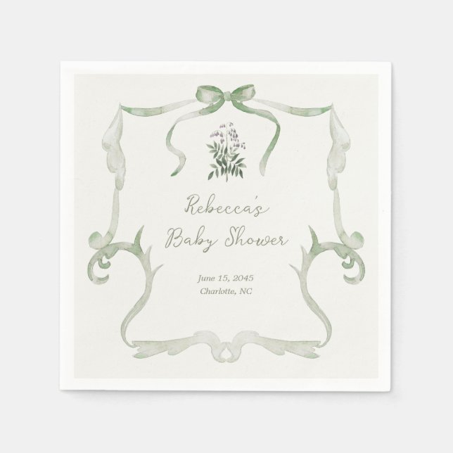 Preppy Grandmillennial Neutral Green Baby Shower Napkin (Front)