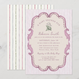 Preppy Grandmillennial Pink Girl Baby Shower Invitation
