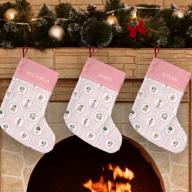 Preppy Grandmillennial Pink Nutcracker Christmas Small Christmas Stocking (Creator Uploaded)
