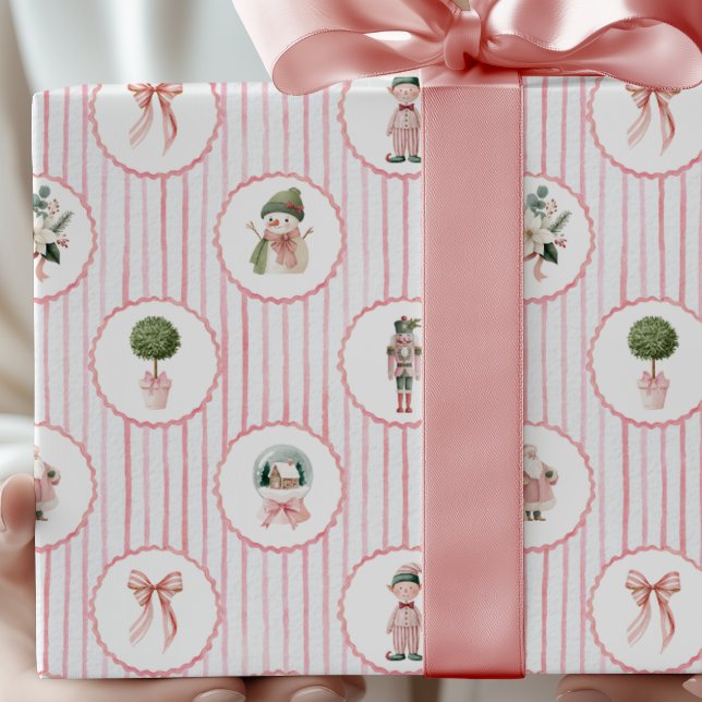 Preppy Grandmillennial Pink Nutcracker Christmas Wrapping Paper (Creator Uploaded)