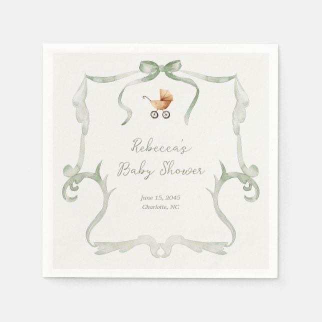 Preppy Grandmillennial Sage Green Baby Shower Napkin (Front)