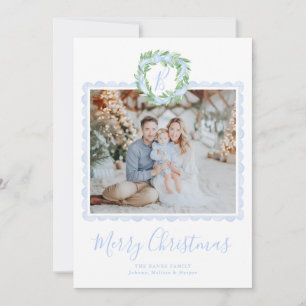 Preppy Grandmillennial Wreath Monogram  Holiday Card