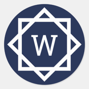 Preppy Graphic Border Monogram Classic Round Sticker