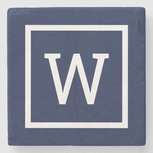 Preppy Graphic Border Monogram Simple Navy Blue Stone Coaster (Front)
