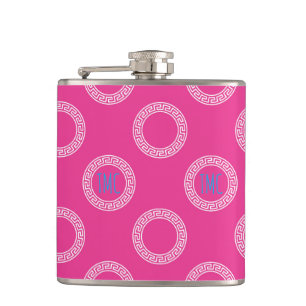 Preppy Greek Key Circles Sorority INITIALS College Hip Flask