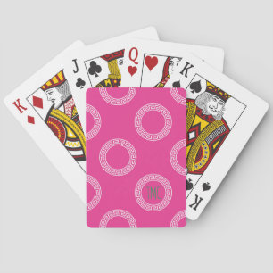 Preppy Greek Key Circles Sorority INITIALS Pink Playing Cards