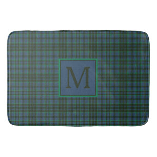 Preppy Green and Blue Plaid Monogram Bath Mat