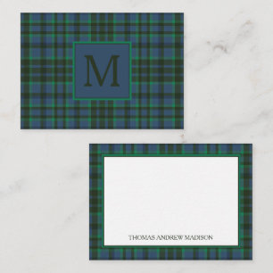 Preppy Green and Blue Plaid Monogram Card