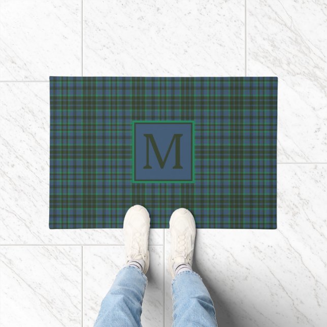 Preppy Green and Blue Plaid Monogram Doormat (Indoor)