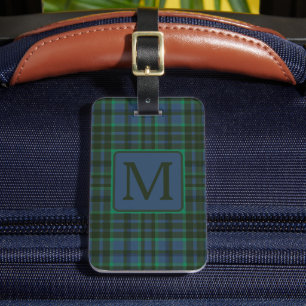 Preppy Green and Blue Plaid Monogram Luggage Tag