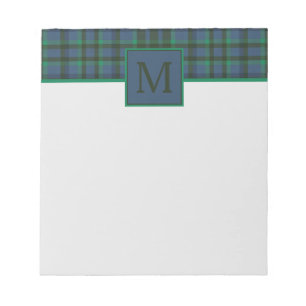 Preppy Green and Blue Plaid Monogram Notepad