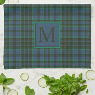 Preppy Green and Blue Plaid Monogram Tea Towel