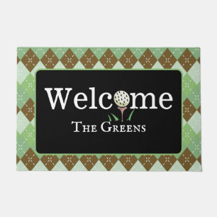 Preppy Green and Brown Argyle Golf Welcome Entry Doormat