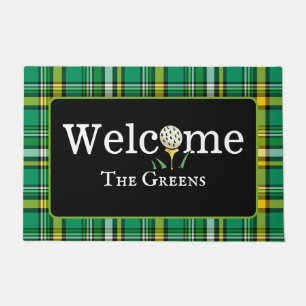 Preppy Green and Gold Plaid Golf Welcome Entry Doormat