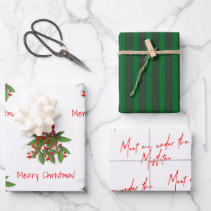 Preppy Green and Mistletoe Christmas Wrapping Paper Sheet