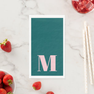 Preppy Green and Pink Monogram Party Napkin