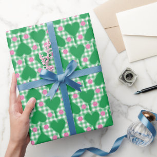 Preppy Green and Pink Wedding Gingham Pickleball Wrapping Paper