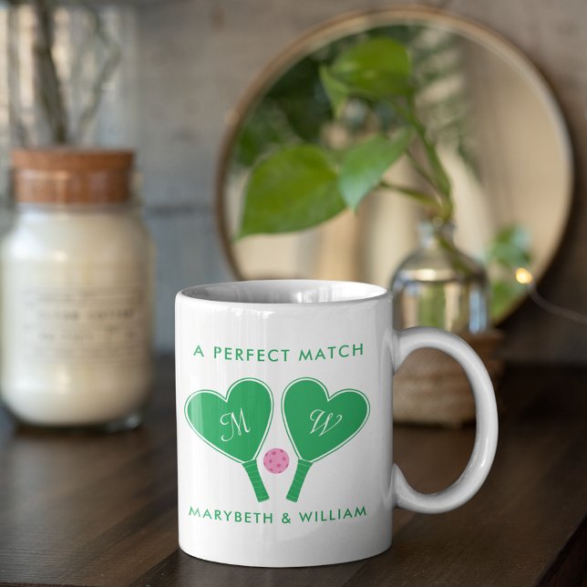 Preppy Green and Pink Wedding Pickleball Coffee Mug (Creator Uploaded)