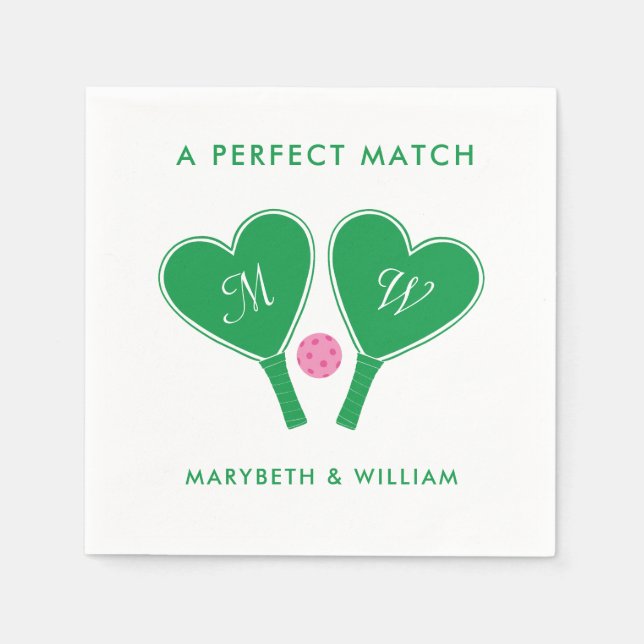 Preppy Green and Pink Wedding Pickleball Napkin (Front)