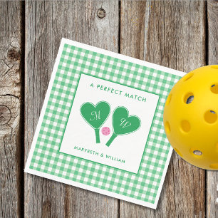 Preppy Green and Pink Wedding Pickleball Napkin