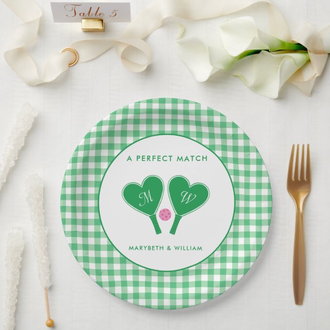 Preppy Green and Pink Wedding Pickleball Paper Plate (Wedding)