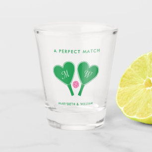 Preppy Green and Pink Wedding Pickleball Shot Glass