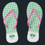 Preppy Green and Pink Wedding Pickleball Thongs<br><div class="desc">Whether you're chilling out after hitting the pickleball court or chilling out before your big day, these personalised flip-flops are the perfect footwear. They feature a green and white gingham pattern as well as illustrations of green and white heart-shaped pickleball paddles and a pink pickleball. These are ready to be...</div>