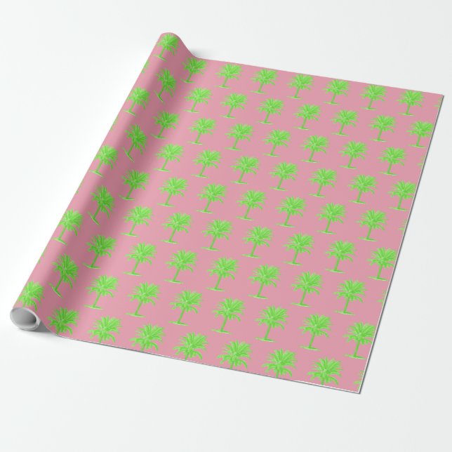 Preppy Green Palm Tree Wrapping Paper (Unrolled)