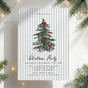 Preppy Green Striped Christmas Tree Party  Invitation