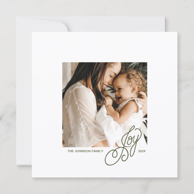 Preppy Green Striped Square Photo Holiday Card (Front)