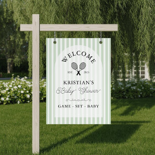 Preppy Green Tennis Baby Shower Welcome Poster
