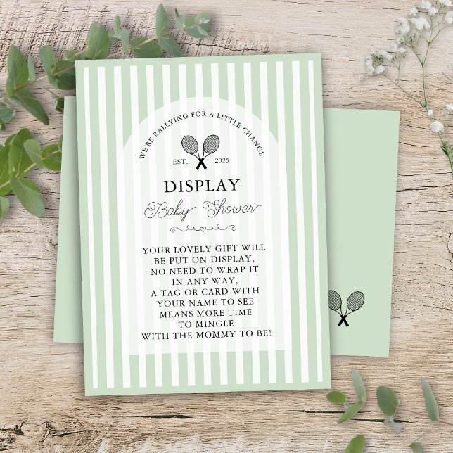 Preppy Green Tennis Gifts on Display Baby Shower Enclosure Card (mint green display baby shower please don't wrap gift tennis theme card insert preppy chic event)