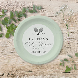 Preppy Green Tennis Theme Chic Baby Shower Paper Plate