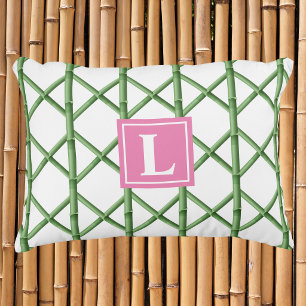 Preppy Green Trellis Bamboo Pattern Monogram Decorative Cushion